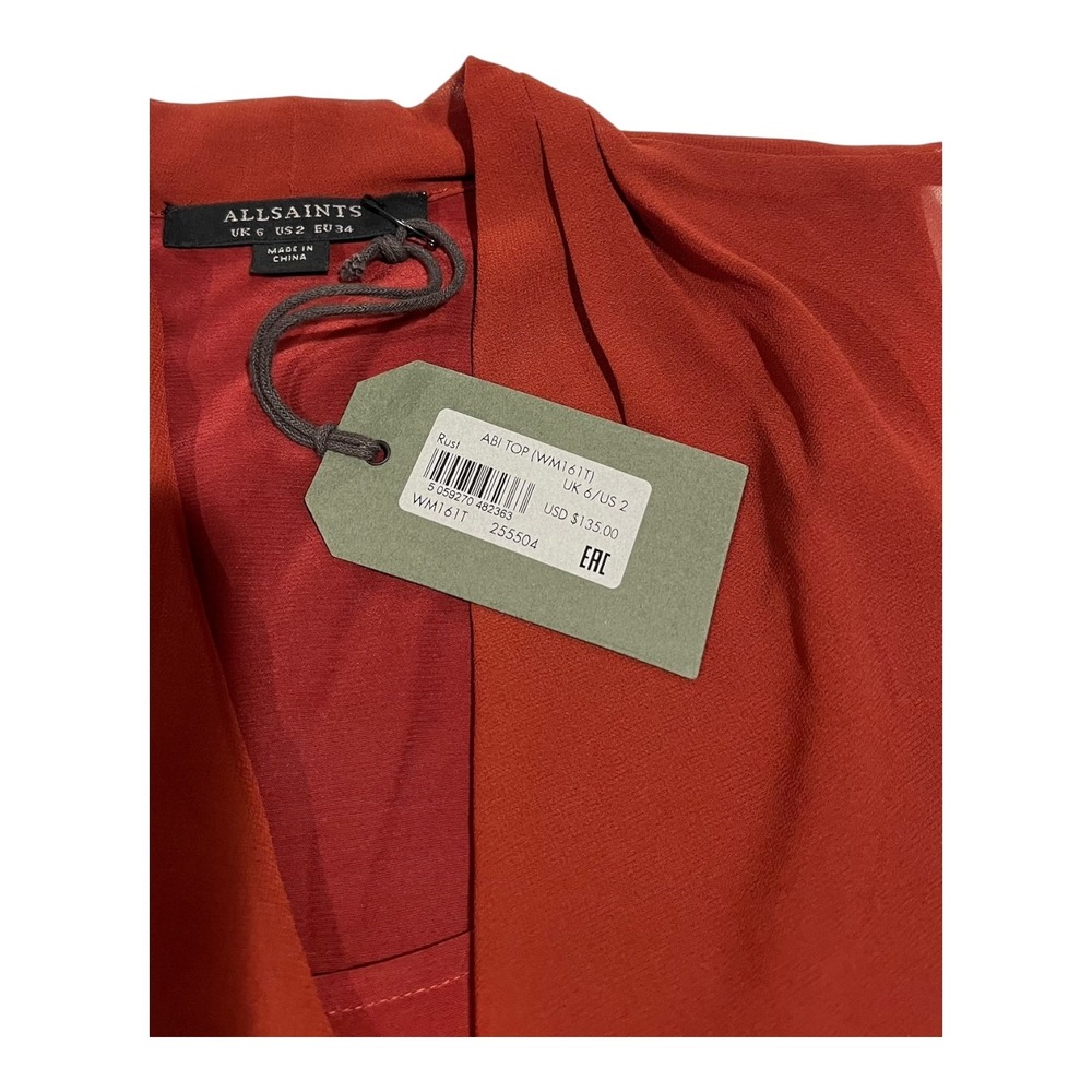 NWT AllSaints Abi Rust Asymmetric Drape Sleeveless Top Blouse Size 2 - Picture 2 of 16